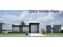 Modern home with sleek design and landscaped front yard at 10420 N 64Th Pl, Paradise Valley, AZ 85253