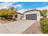 Single-story home with gray garage door and landscaping at 3150 E Warbler Rd, Gilbert, AZ 85297