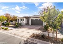 Single-story home with a two-car garage and landscaped front yard at 22459 E Marsh Rd, Queen Creek, AZ 85142