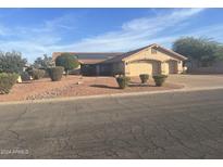 Single-story home with solar panels and a two-car garage at 9190 W Wenden Dr, Arizona City, AZ 85123