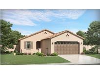 One-story home with tan exterior, brown garage door, and landscaping at 3176 E Baler Dr, San Tan Valley, AZ 85140