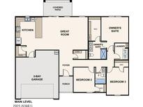 Main level floor plan showcasing a 2-bay garage, kitchen, great room, and owner's suite with WIC at 8170 W Peat Cir, Arizona City, AZ 85123