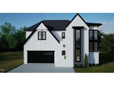 Two-story modern farmhouse exterior with black accents at 3804 Peaceful Creek Trl, Zebulon, NC 27597