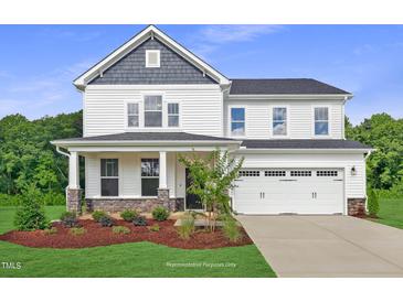 Two-story white house with gray roof, stone accents, and a two-car garage at 81 Eagle Crest Ct # Apex Craftsman, Lillington, NC 27546