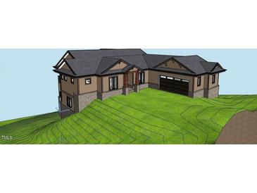 Rendering of two-story house with attached garage, situated on a sloping lot at 56708 Nash, Chapel Hill, NC 27517