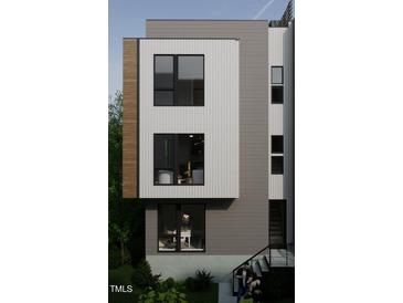 Modern 3-story townhome with gray siding and private deck at , Durham, NC 27701