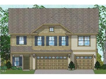 Two-story home with neutral siding, double garage, and dormer windows at 2165 Pink Peony Cir # 230, Durham, NC 27703