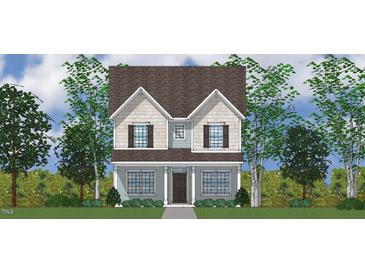 Two-story home with gray siding, brown roof, and white trim at 744 Georgia'S Landing Pkwy # 5, Raleigh, NC 27603