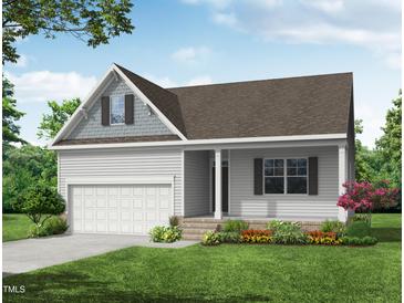 One-story home with gray siding, white trim, and a two-car garage at 102 Arundel Dr, Archer Lodge, NC 27527