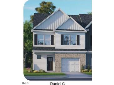 Two-story home with gray siding, white trim, and a two-car garage at 2201 Carcillar Dr, Apex, NC 27539