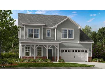 Two-story house with gray siding, white trim, and a two-car garage at 113 Magma Ln, Holly Springs, NC 27540