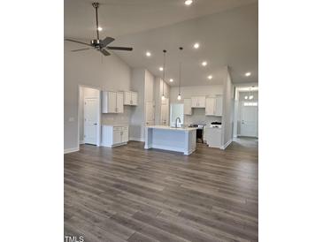 Open concept kitchen with island and stainless steel appliances at 115 Lemon Drop Ln, Franklinton, NC 27525