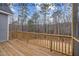 Wooden deck overlooking the backyard with wooded views at 610 Sherron Rd, Durham, NC 27703