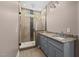 Bathroom with double vanity, granite countertop and a large walk-in shower at 4268 Jacks Creek Trl, Burlington, NC 27215