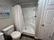 Clean bathroom with shower stall and toilet at 124 Don Ron Rd, Erwin, NC 28339
