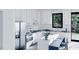 Modern white kitchen with dark countertop and island at 825 Antoine Dr # 7, Durham, NC 27713