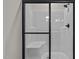 Shower stall with built-in seat and glass door at 127 Hillwood Dr, Sanford, NC 27332