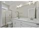 Bathroom boasts double vanity and a walk-in shower at 53 Hillwood Dr, Sanford, NC 27332