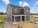 Two-story home with gray siding, covered porch, and a spacious backyard at 188 Hillwood Dr, Sanford, NC 27332