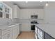 Modern kitchen with white cabinets, stainless steel appliances, and white countertops at 530 Husketh Rd, Youngsville, NC 27596