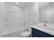 Bathroom with shower/tub combo and dark blue vanity at 816 Pryor St # 54, Mebane, NC 27302
