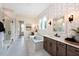 Luxurious bathroom with soaking tub, walk-in shower, and elegant wallpaper at 4213 Burlington Mills Rd, Wake Forest, NC 27587