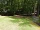 Wooded backyard with grassy area and chain link fence at 3007 Old Raleigh Rd, Apex, NC 27502