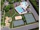Aerial view of community amenities including pools, tennis and basketball courts at 3102 Castlerock Dr # 2, Burlington, NC 27215