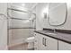 Clean bathroom with a walk-in shower, toilet and vanity at 503 Damascus Church Rd, Chapel Hill, NC 27516