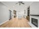 Open concept kitchen with island, stainless steel appliances, and white cabinetry at 111 November Dr, Durham, NC 27712