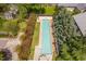 Aerial view of a long, rectangular pool with surrounding landscaping at 617 Tower St, Raleigh, NC 27607