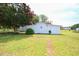 White storage shed in a spacious backyard at 101 Mulberry Ln, Dunn, NC 28334