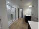Bathroom with shower, double vanity, and modern finishes at 3125 Ranger Dr # 42, Durham, NC 27703