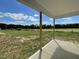 Covered back porch overlooking a large backyard with open fields at 86 Scotties Ridge Dr, Princeton, NC 27569