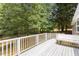 Wooden deck with white railings and bench overlooking a wooded area at 1510 Logan St, Durham, NC 27704