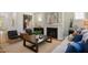 Cozy living room with a fireplace, comfortable seating, and large artwork at 226 Beacon Dr, Pittsboro, NC 27312