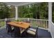 Deck with wooden table and chairs, overlooking wooded area at 8813 Tartan Clan Dr, Willow Springs, NC 27592