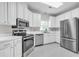 Modern kitchen with white cabinets and stainless steel appliances at 333 Glenolden Ct, Cary, NC 27513