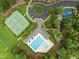 Aerial view of community amenities, including pool, tennis, and basketball courts at 441 Mountain Laurel, Chapel Hill, NC 27517