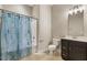 Bathroom with shower/tub, tile floor, and vanity at 622 Chronicle Dr, Cary, NC 27513