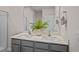 Double vanity bathroom with gray cabinets and a large mirror at 2209 Fletchers Ridge Dr, Durham, NC 27703