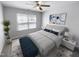 Virtually staged bedroom with a large window and neutral decor at 5107 Sandy Banks Rd, Raleigh, NC 27616
