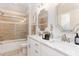 Modern bathroom with double vanity, marble countertop, and glass shower at 600 Darian Woods Drive,, Holly Springs, NC 27540