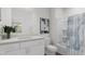 Clean bathroom, featuring a shower/tub combo and modern vanity at 4038 Elk Creek Ln # 60, Raleigh, NC 27612