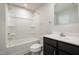 Clean bathroom with tub shower combo, vanity, and toilet at 1109 Pale Moss Dr, Durham, NC 27704
