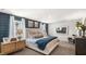 Spacious primary bedroom with blue accent wall and ample natural light at 65 Ethel Ln, Angier, NC 27501