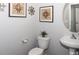 Clean and modern bathroom with a pedestal sink and toilet at 700 Quail Ct, Creedmoor, NC 27522