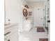 Modern bathroom with hexagon tile floor and a walk-in shower at 997 Jackson Rd, Fuquay Varina, NC 27526