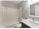 Clean bathroom with a shower/tub combo and modern vanity at 15 Providence Ct, Durham, NC 27705
