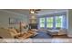 Living room with fireplace and large windows overlooking backyard at 1765 Old Fields Blvd, Haw River, NC 27258